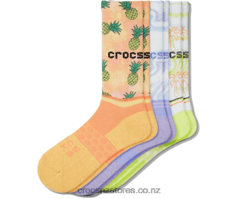Socks Adult Crew Retro Resort 3 Pack Crocs White/Tropical 2000P1250
