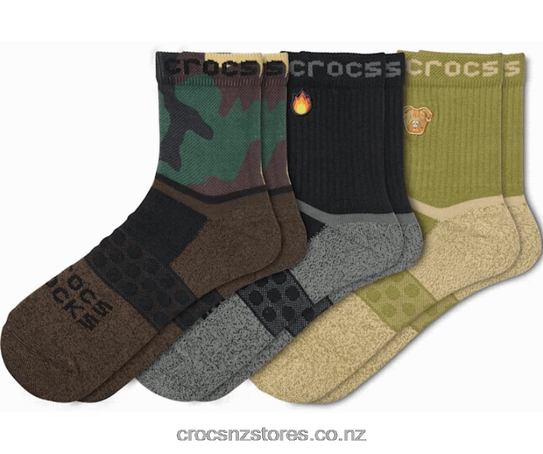 Socks Adult Quarter Graphic 3-Pack Crocs Black/Camo 2000P1233