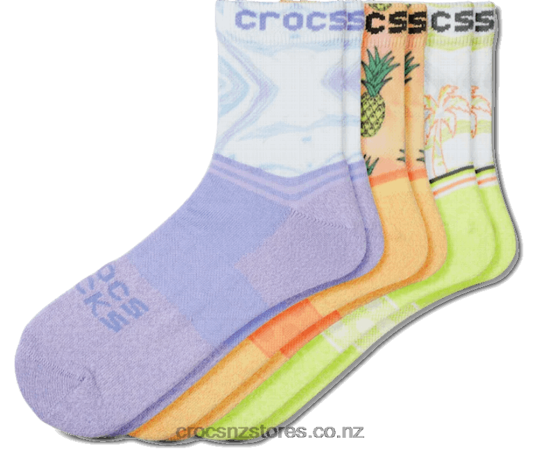 Socks Adult Quarter Retro Resort 3 Pack Crocs White/Tropical 2000P1246